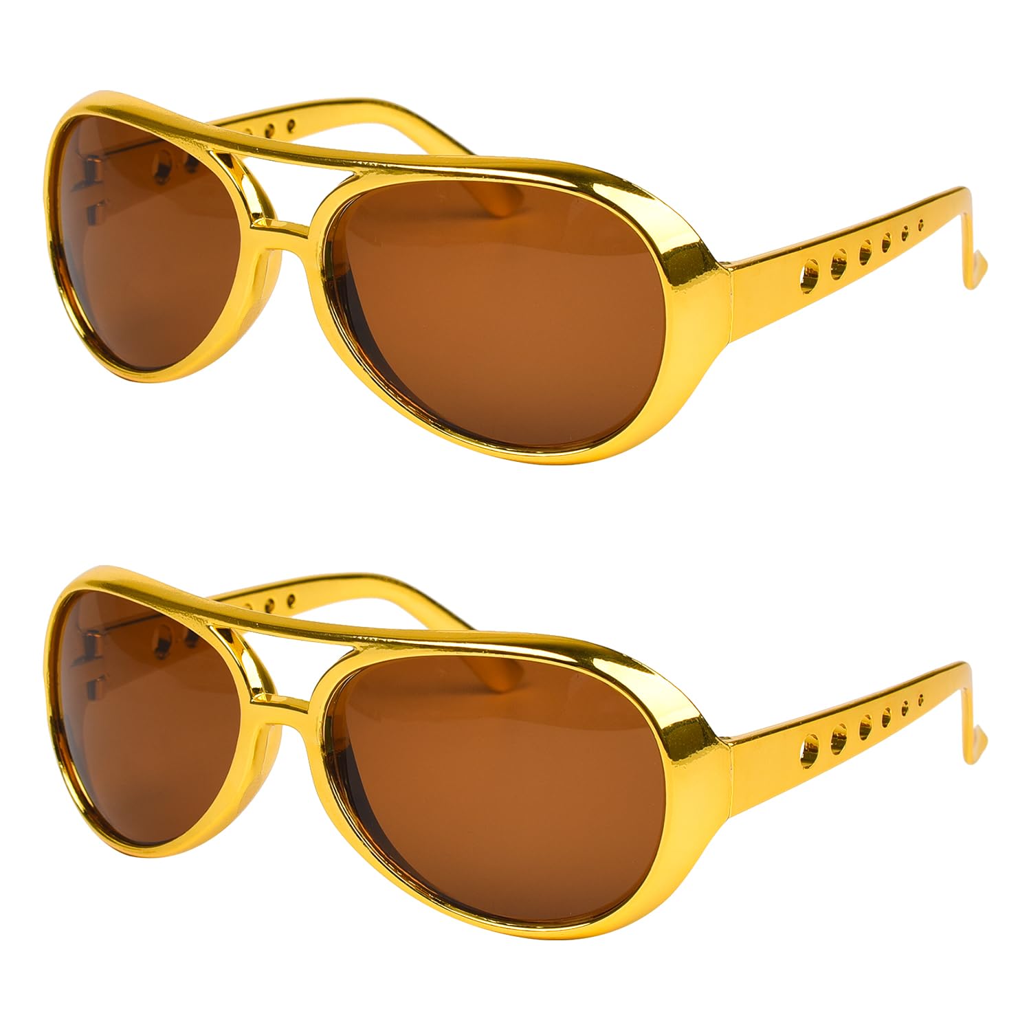 MFUOE 2 Pieces Gold Rockstar Style Glasses 50s Hip Hop DJ Glasses for Party Supplies Photo Cosplay Props Hippie Costume Accessories