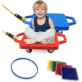 romrex Scooter Boards for Kids, 2-Pack Floor Scooters with Handles | Pre-assembled scooter boards set with 2 ropes, 1 hoop, 1 connector, and 4 beanbags for indoor and outdoor play.