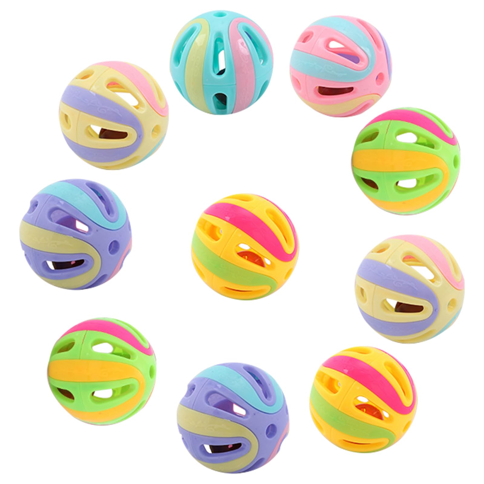 Fadcaer 10 Pcs Cat Toy Balls,5 CM Cat Bell Ball Toy for Playing Activity Chase Training Colorful Pet Plastic Interactive Balls Cat Play Toy with Bell Cat Toy Ball for Indoor Cats,Kittens (10 Pcs)