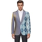 PYJTRL Men's Asymmetrical Design Blazer Sequin Geometric Diamond Pattern Slim Fit Jacket for Prom Wedding Banquet