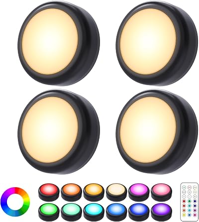 Cadrim Under Cabinet Lights RGB Wireless 4pc 13 Colors Brightness USB Battery