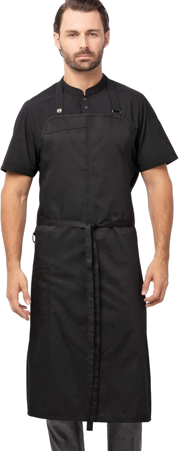 Chef Works Men's Brio Chef's Bib Apron, Black, 40"L x 43"W: Clothing
