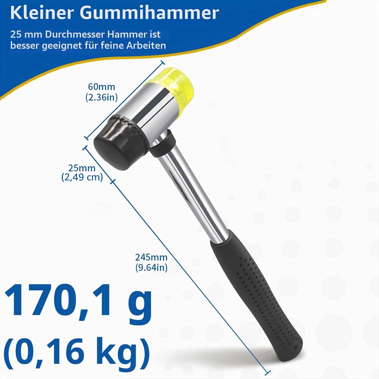 KAIHAOWIN Gummihammer 25 mm, Doppelkopfhammer Klein, Gummi Hammer mit Rutschfestem Griff, Schonhammer für Kunststoff, Leder und Schmuckhandwerk 2