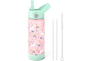 Fimibuke Kids Insulated Water Bottle - 18oz BPA-FREE 18/8 Stainless Steel Kids Cup with Straw Travel Tumbler Double Wall Vacuum Leak Proof Toddler Water Bottle for School Boys Girls(1 Pack, Unicorn)