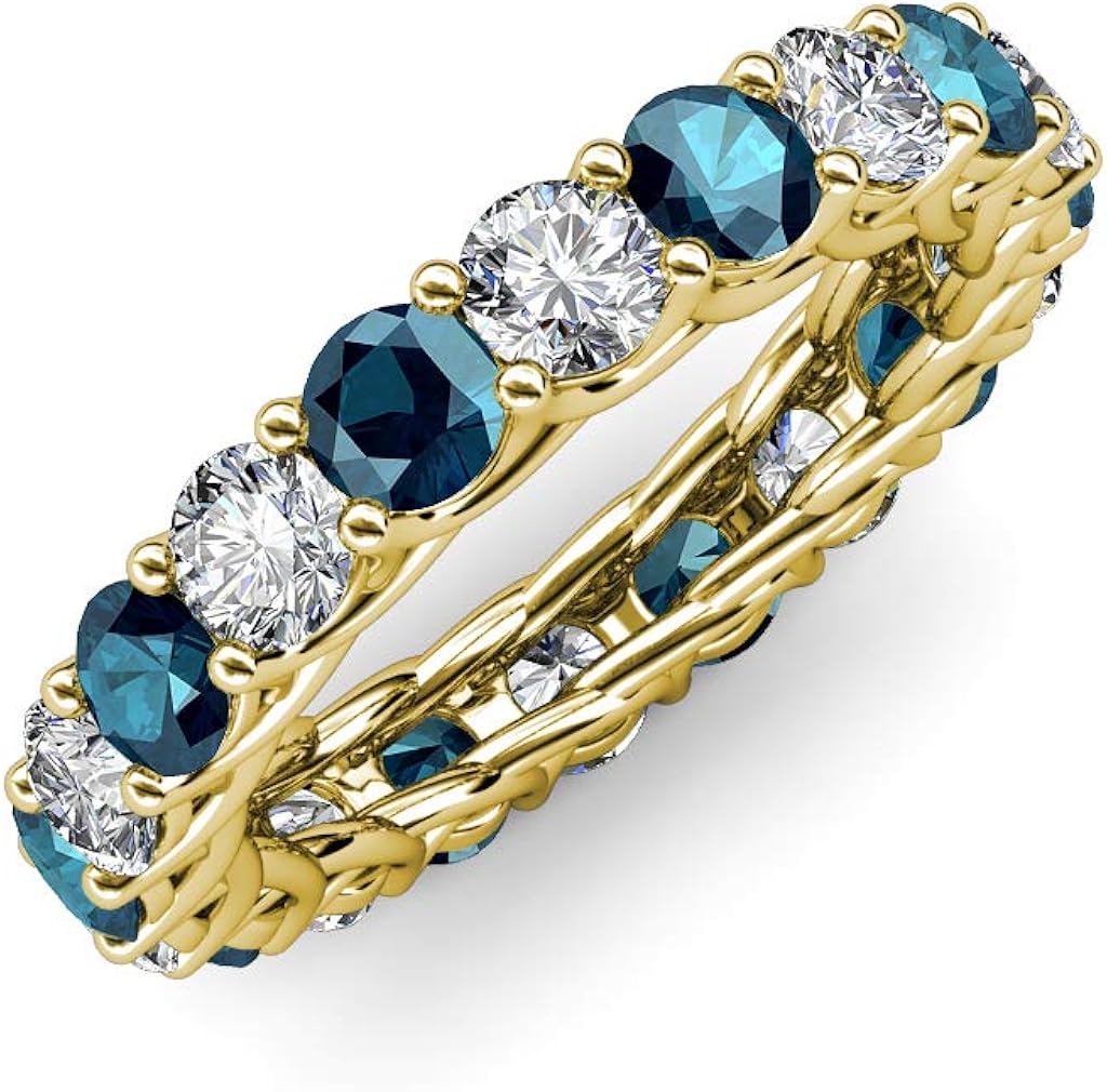 Blue and White Diamond 3.8mm Gallery Eternity Band 3.40 cttw to 4.00