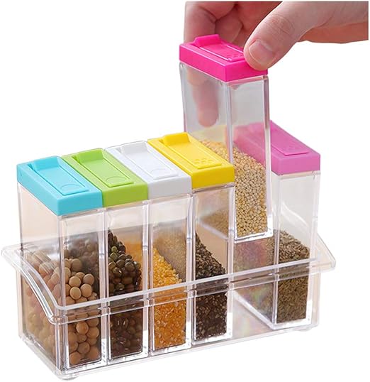 Transparent Plastic Spice Box Set of 6,Spice Jars Condiment Storage