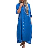 utcoco Summer Dresses for Women 2025 Casual Loose Split Long Sleeve Button Down Maxi Shirt Dress