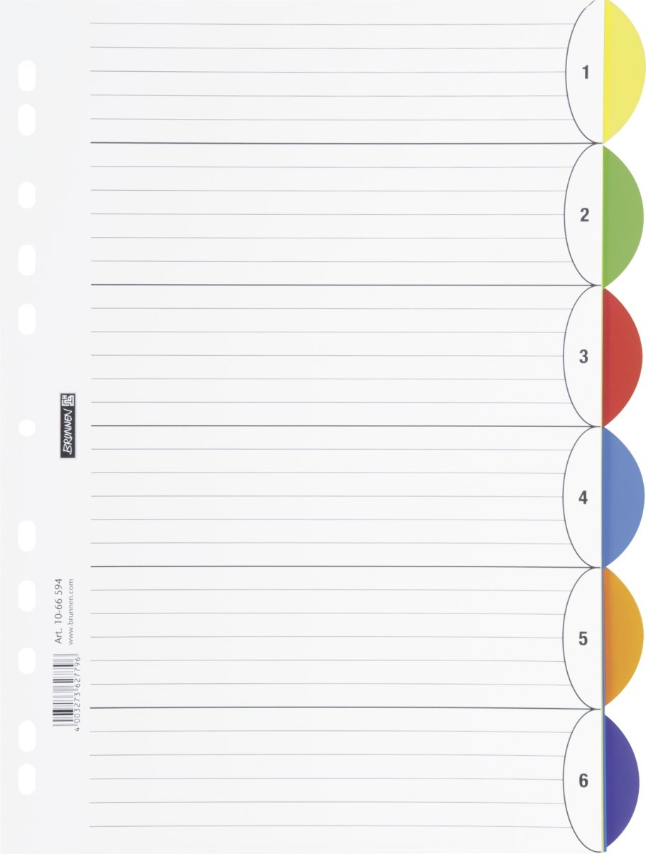 Brunnen Colour Code Binder Index Dividers for Ring Binder Polypropylene A4 225 x 297 Half Round, Pink