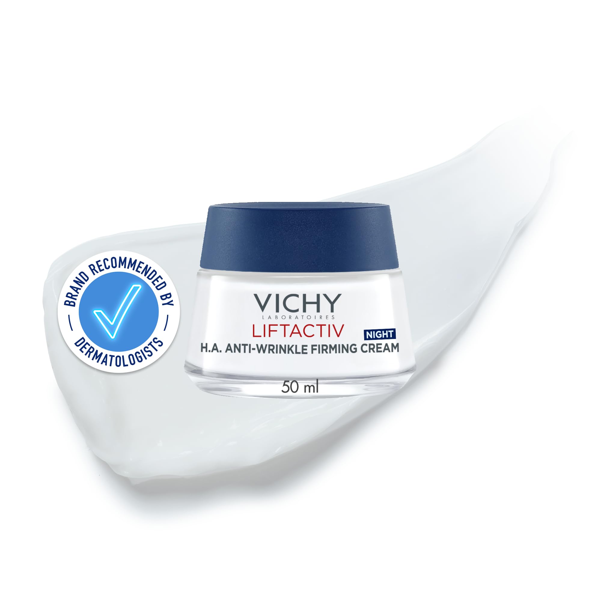 Vichy Liftactiv Hyaluronic Acid Anti-Wrinkle Firming Night Cream, Soothes Sensitive Skin, Intensely Hydrating and Restoring Overnight Moisturiser, 50ml