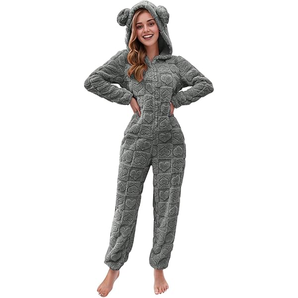 Amazon.com: Womens Fleece Onesie Pajamas Jumpsuit One Piece Zipper