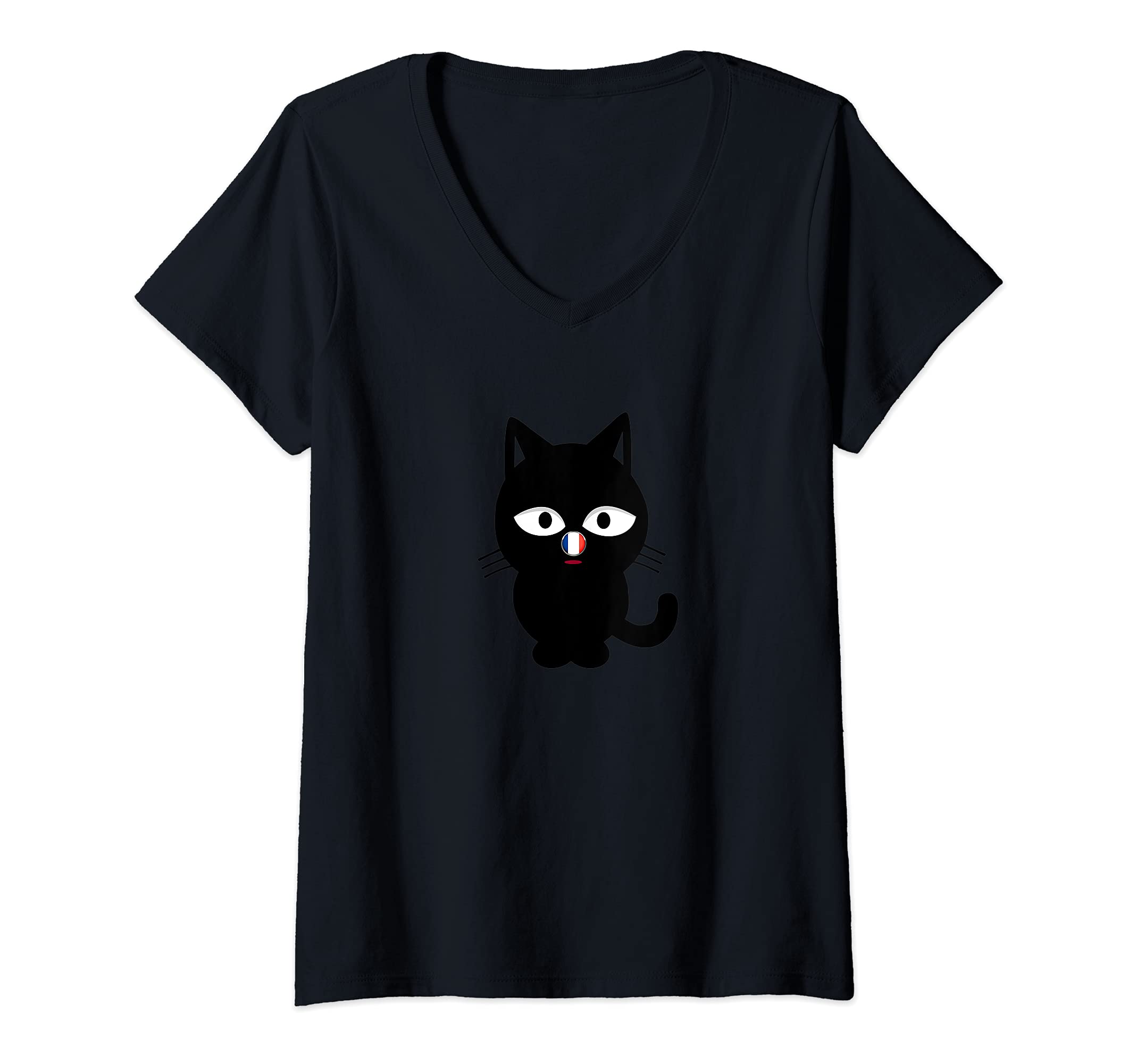 Womens France Football shirt Cute Cat V-Neck T-Shirt