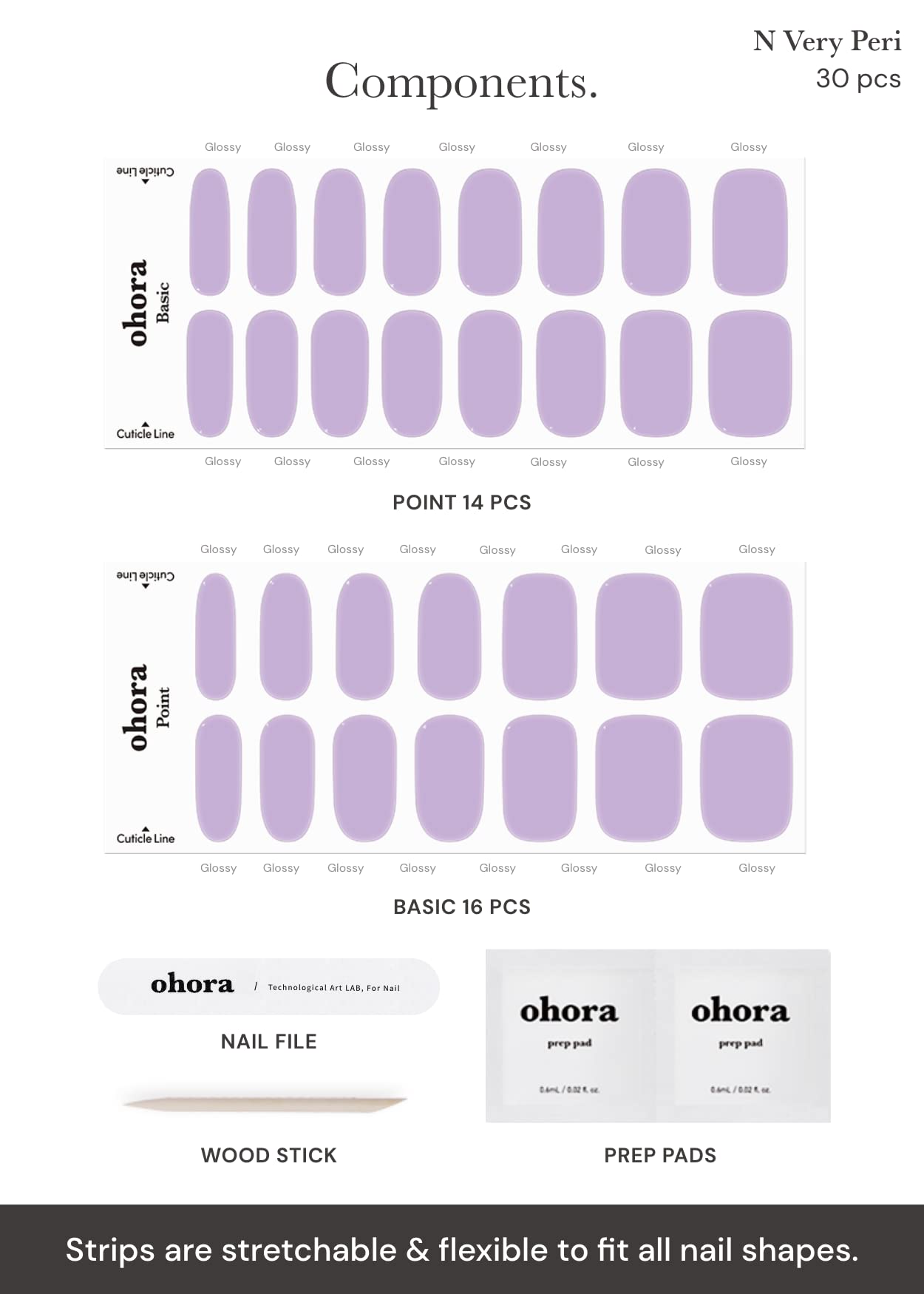 ohora Semi Cured Gel Nail Strips (N Cream Very Peri) - Purple, Solid, Works with UV/LED Lamps, Salon-Quality, Long Lasting, Easy to Apply & Remove - Includes 2 Prep Pads, Nail File & Wooden Stick - Image 6