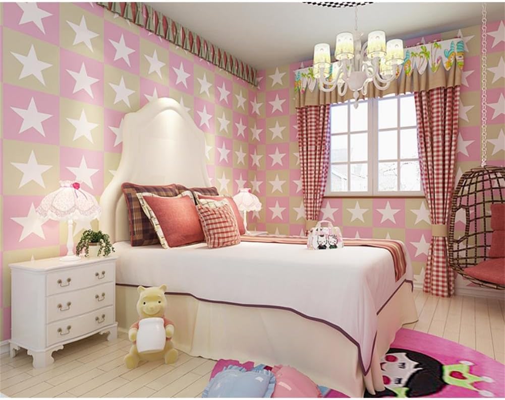 MCC Modern Simple Environmental protection Non-woven fabric Pentagram Wallpaper Background wall Wallpaper , pink