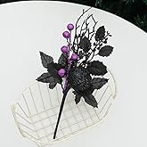 6 Pack Halloween Branches Picks Stems Artificial Glitter Pumpkin Spider Berry Flower Picks Fake Gothic Floral Decor for Vases Haunted House Home Indoor Festival Halloween Party (Black Pumpkin)