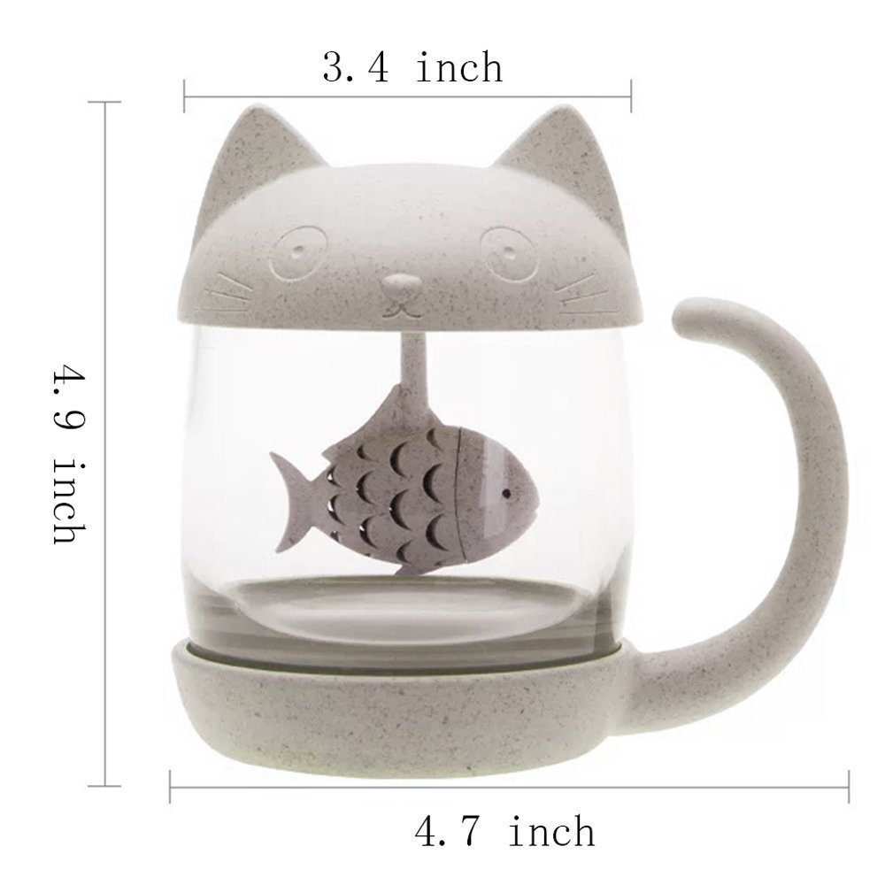 Cat Glass Cup with Fish Tea Infuser Home & Kitchen Tea Cups