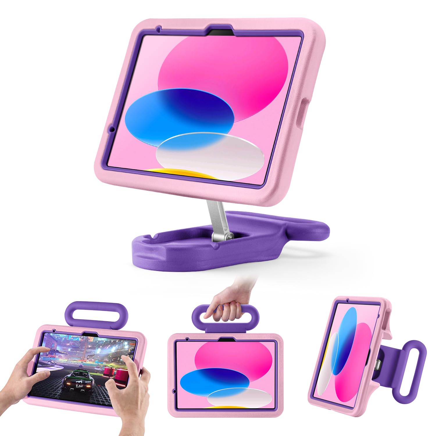 Photo 1 of Kids Case for iPad (A16) 11th/10th Gen 10.9'' 2025/2022,Adjustable Portrait/Landscape Stand/Drop Proof with Handle,Child Friendly Case for iPad Air 11 (M3/M2) 2025/2024 (Pink)