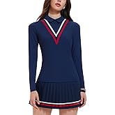Women's 2 Piece Tennis Skirt Set Long Sleeve, Preppy Polo Top & Pleated Skorts, Fall Winter Athletic Outfits for Pickleball