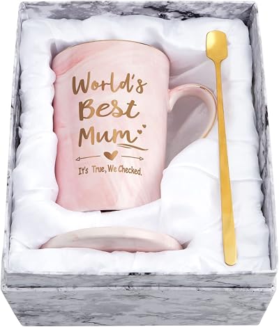 Joymaking World's Best Mum Pink Marble Ceramic Coffee Cup 14Oz Gift