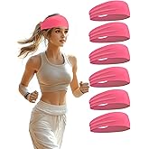 6 Pack Sport Headbands for Men & Women, Sweat Wicking Workout Sweatband, Bright Hairband for Running, Cycling, Football, Yoga