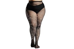 MERYLURE Indestructible Ultra Sparkly Tights for Women, Rhinestone Fishnet Party Stockings for Women, Jeweled Plus Size
