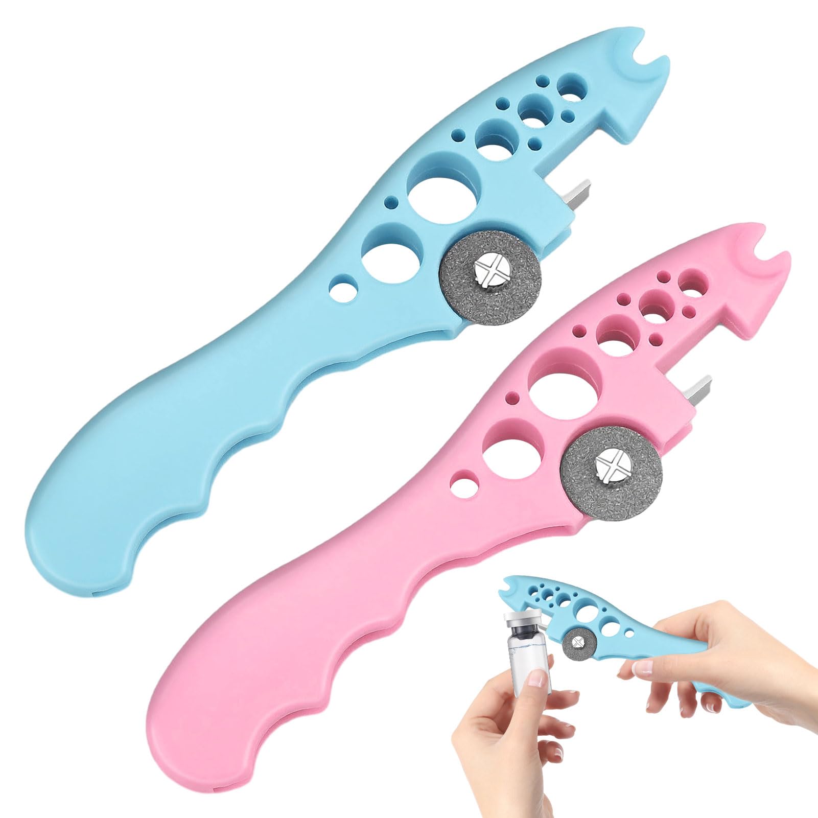 Multifunctional Ampule Opener - 2 Pcs Snapper & Breaker for Glass Vials, Hospitals & Salons (Pink & Blue)