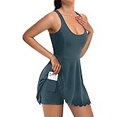 Chovbe Women's Tennis Dress with Separate Shorts and Bra Square Neck Scalloped Edge Athletic Workout Dresses with Pockets
