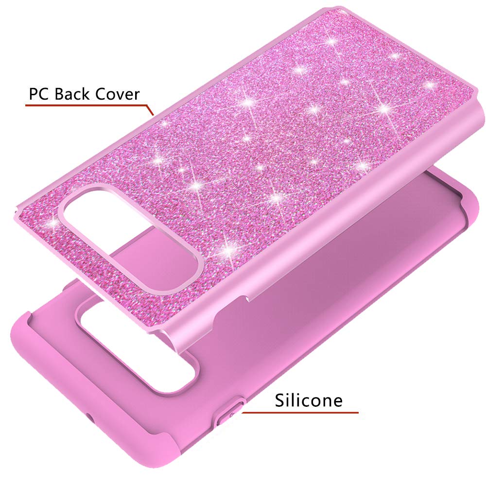 MIITUUELE Galaxy S10 Case, Glitter Case Sparkle Bling, Shining Heavy Duty Protection Dual Layer Hybrid Protective Armor Hard Cover Girls Women Cute Case for Samsung Galaxy S10 (Rose Red)