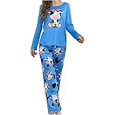 WDIRARA Women's Cute Cow Print Pajama Set Long Sleeve 2 Piece Sleepwear Pants Pjs Set