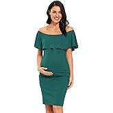Jezero Women's Maternity Dress Off Shoulder Ruffle Sleeveless Bodycon Dress for Baby Shower