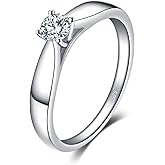 JewelryPalace Classic 0.2ct Cubic Zirconia Solitaire Engagement Rings for Women, 925 Sterling Silver Promise Ring for Her, Round Cut Simulated Diamond Anniversary Wedding Rings