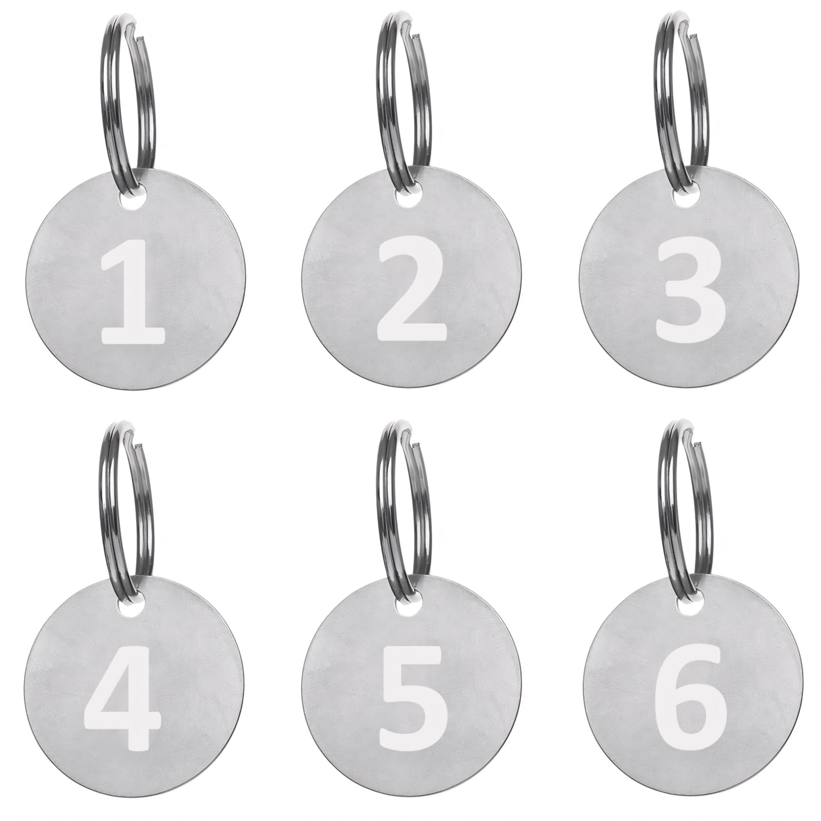 Aspire 1-25 Stainless Steel Number Key Tags, Round ID Tags with Key Ring, White Numbered Key Chain for House, Restaurant, Lockers — image 1