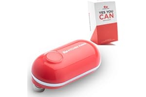 Kitchen Mama Mini Electric Can Opener Smooth Edge: Open Cans with A Simple Press of Button - Ultra-Compact, Space Saver, Portable, Hands Free, Food-Safe, Battery Operated (Red)