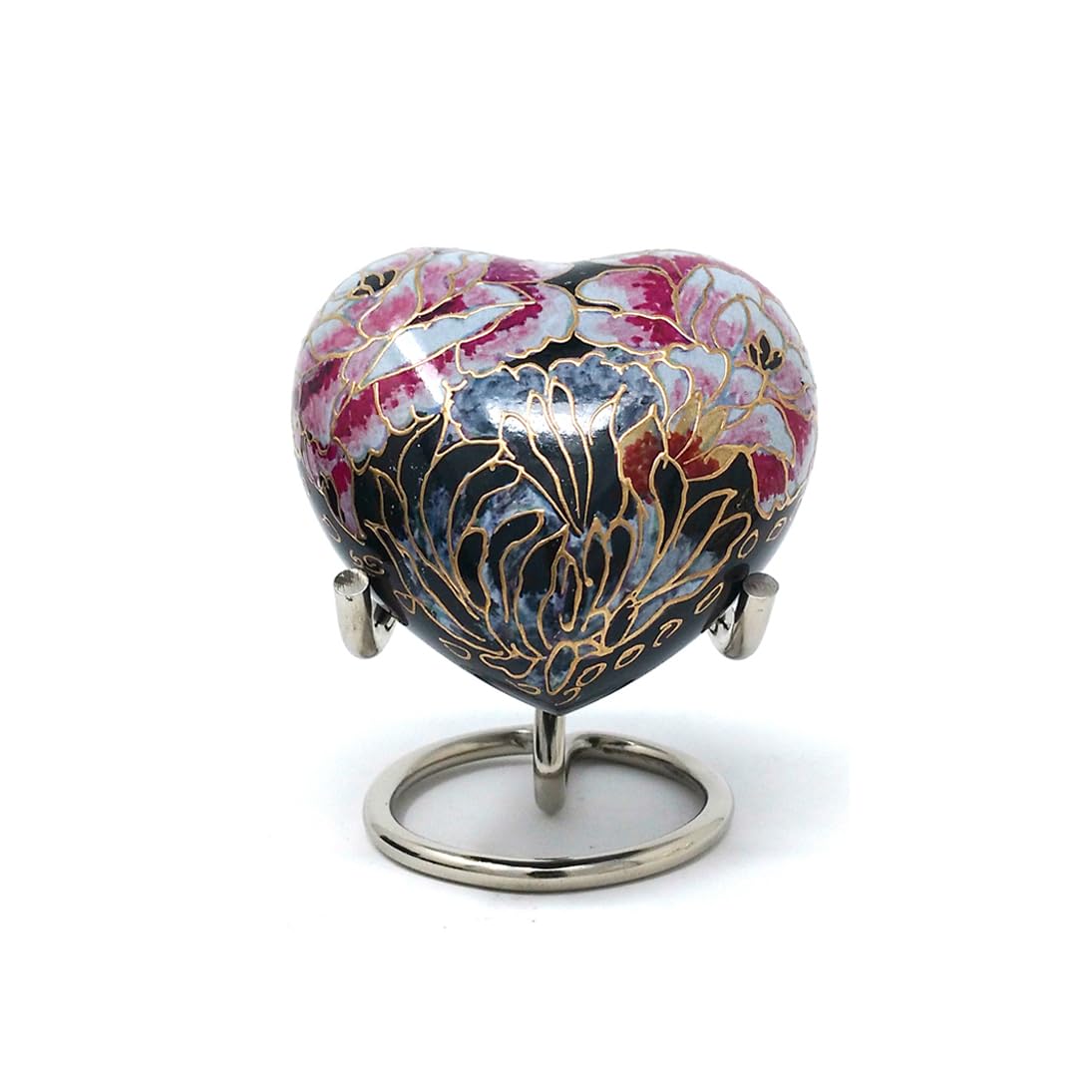 Well Blessed Hand Painted Golden Outlined Floral Blush Design Small Heart Keepsake Urn For Ashes, A Small Floral Heart Urns.