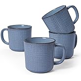 famiware Moonlight Coffee Mug Set of 4, 13oz Mug Set with Linen Finish, Coffee Cup Set with Handle for Latte, Cappuccino, Tea, Hot Cocoa, Microwave and Dishwasher Safe, Blue