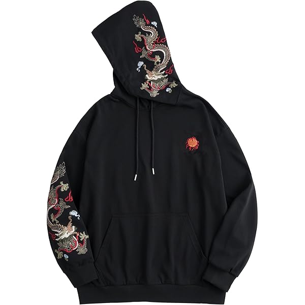 Hoodie imprimé Loose Fit - Manches longues - Longueur classique - Noir
