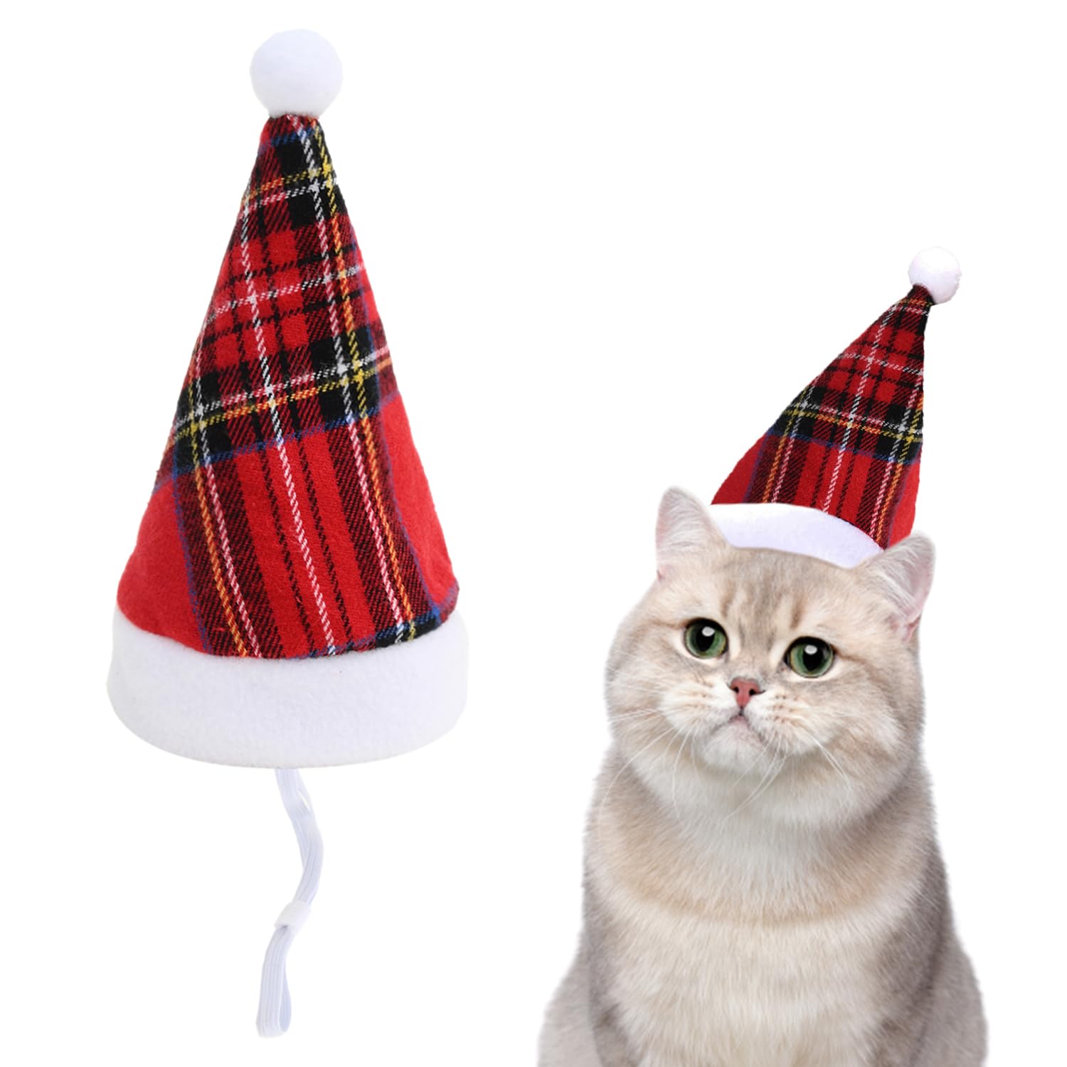 UNVOJL Christmas Pet Tartan Hat Plaid Pet Cat Dog Christmas Hat Red Plaid Hat Xmas Winter Party Costume Dress Up Accessories