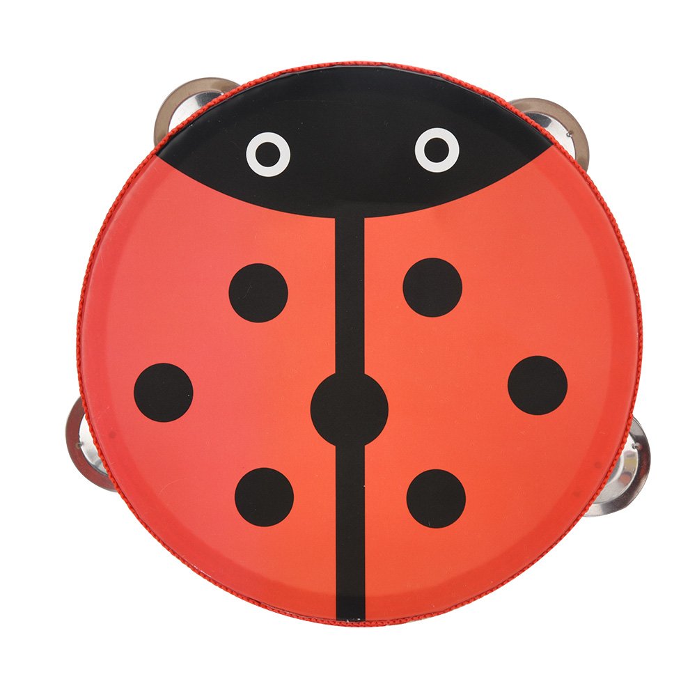 Wood Tambourine, 6 inch Ladybug Shape Wooden Handheld Tambourine Hand Drum Bell Musical Percussion Instrument Toy Gift(#1)