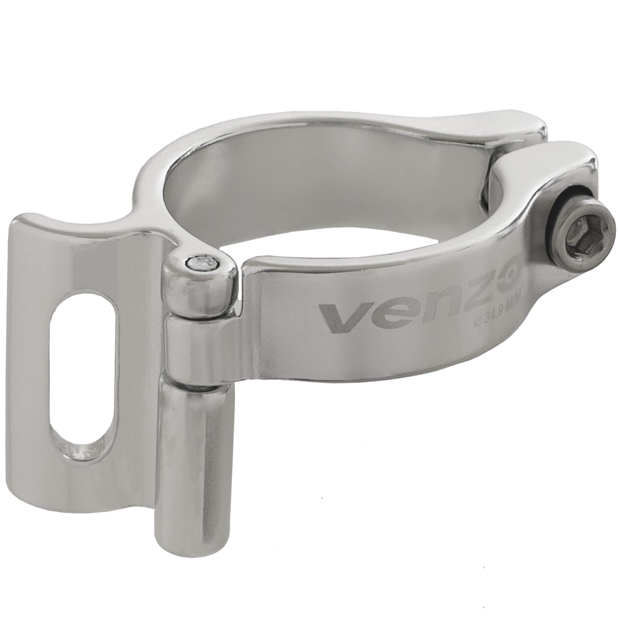 Venzo Road Mountain Bike Bicycle Adjustable Braze On Front Derailleur Adapter Clamp 34.9 mm Silver Compatible with Shimano Sram