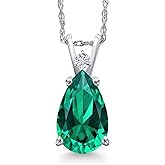 Gem Stone King 14K White Gold Green Nano Emerald and White Moissanite Pendant Necklace for Women | 2.48 Cttw | Gemstone May Birthstone | Pear Shape 12X8MM | With 18 Inch Chain