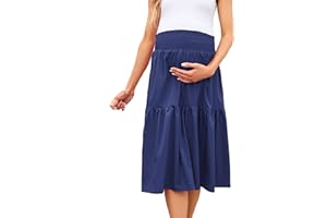 FUNJULY Maternity Skirt Casual High Waist Flowy Swing A Line Skirt with Pockets