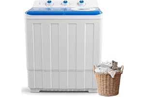 Dawmilon Portable Washing Machine Twin Tub - 14lbs Compact Washer (9,5lbs) and Spinner Dryer (4.5lbs) Combo with Drain Pump - Semi Automatic Washing Machine for Apartments, Dorms, RVs, Camping - Blue
