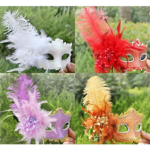 Feather Womens Venetian Masquerade Plastic Flower Costume Party Eye Mask