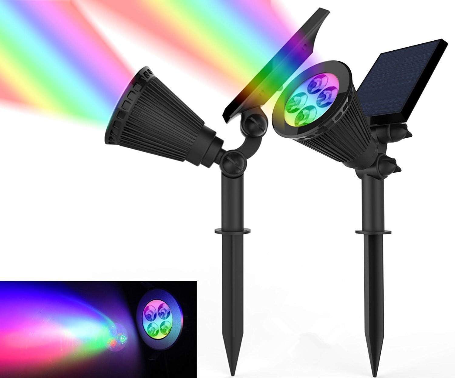 Perfectwo Solar Spotlights, 2-in-1 Colored Adjustable 4 LED Wall/Landscape Solar Lights with Automatic On/Off Sensor, 2 Pack : Garden & Outdoor