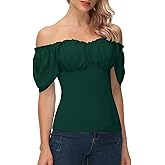 Scarlet Darkness Women Renaissance Shirt Off Shoulder Flutter Short Sleeve Top Summer Square Neck Peasant Blouse