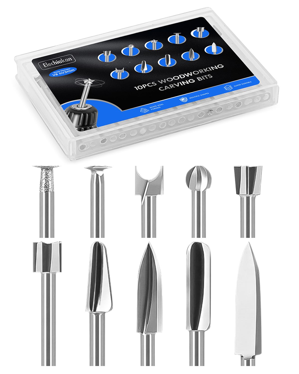 Photo 1 of 10 PCS Wood Carving Drill Bits Set for Dremel Router and Rotary Tool Engraving Bits, 1/8 Inch Shank for Dremel Tool Accessories Attachments, Micro Sculpture for Woodworking Carving Shaping Grinding