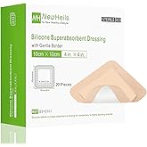 NeuHeils Silicone Super Absorbent Wound Dressing 4''x4'' 20 Packs, Self-Adhesive Waterproof Bandage with Ultrasorb Pad for Heavy Exudates Wound, Soft Gauze Island Dressing