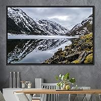 Framed Canvas Wall Art Winter Lake Aerial Dramatic Lake Landscape Multicolor Photography Realism - 16x24 inches