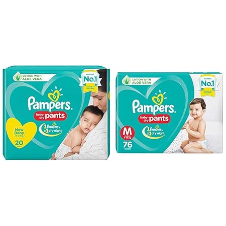 Pampers New Diapers Pants, X-Small, 20 Count & Pampers New Diapers Pants, Medium (76 Count)
