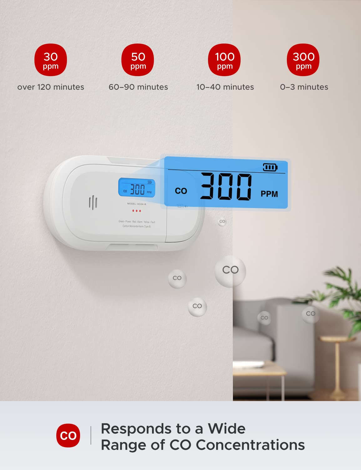 X-Sense CO Melder mit Spitzenwert Speicher, Kohlenmonoxidmelder, Akkurater Sensor mit 10 Jahre Batterie & LCD Display, TÜV Zertifiziert nach EN 50291, XC04-R 6