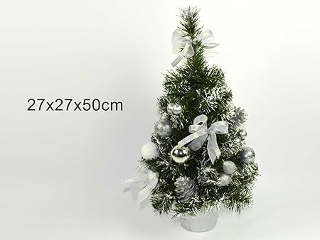 Pino Abete Albero Di Natale Innevato 50 Cm Addobbato Color Argento Pi 8033113466212